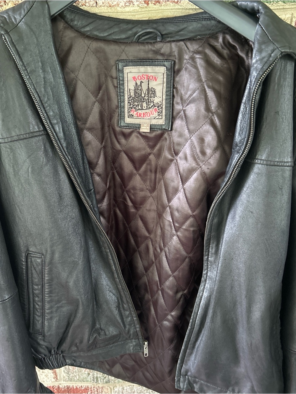 Boston Harbour Men's Black Leather Bomber Jacket